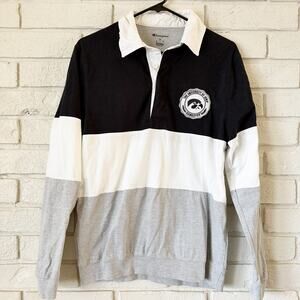 Champion Iowa Hawkeye Colorblock Rugby Men's M Black Gray White Sporty Game Day